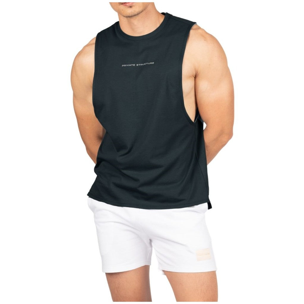 Private Structure เสื้อกล้ามออกกำลังกาย Crew Neck Easy Fit Muscle Tee – Velvet Black [4720] / นายแบบอก 41" Size M