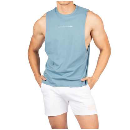 Private Structure เสื้อกล้ามออกกำลังกาย Crew Neck Easy Fit Muscle Tee – Frosty Blue [4720] / นายแบบอก 41" Size M