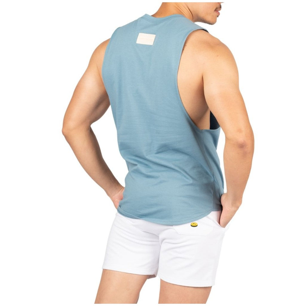 Private Structure เสื้อกล้ามออกกำลังกาย Crew Neck Easy Fit Muscle Tee – Frosty Blue [4720] / นายแบบอก 41" Size M