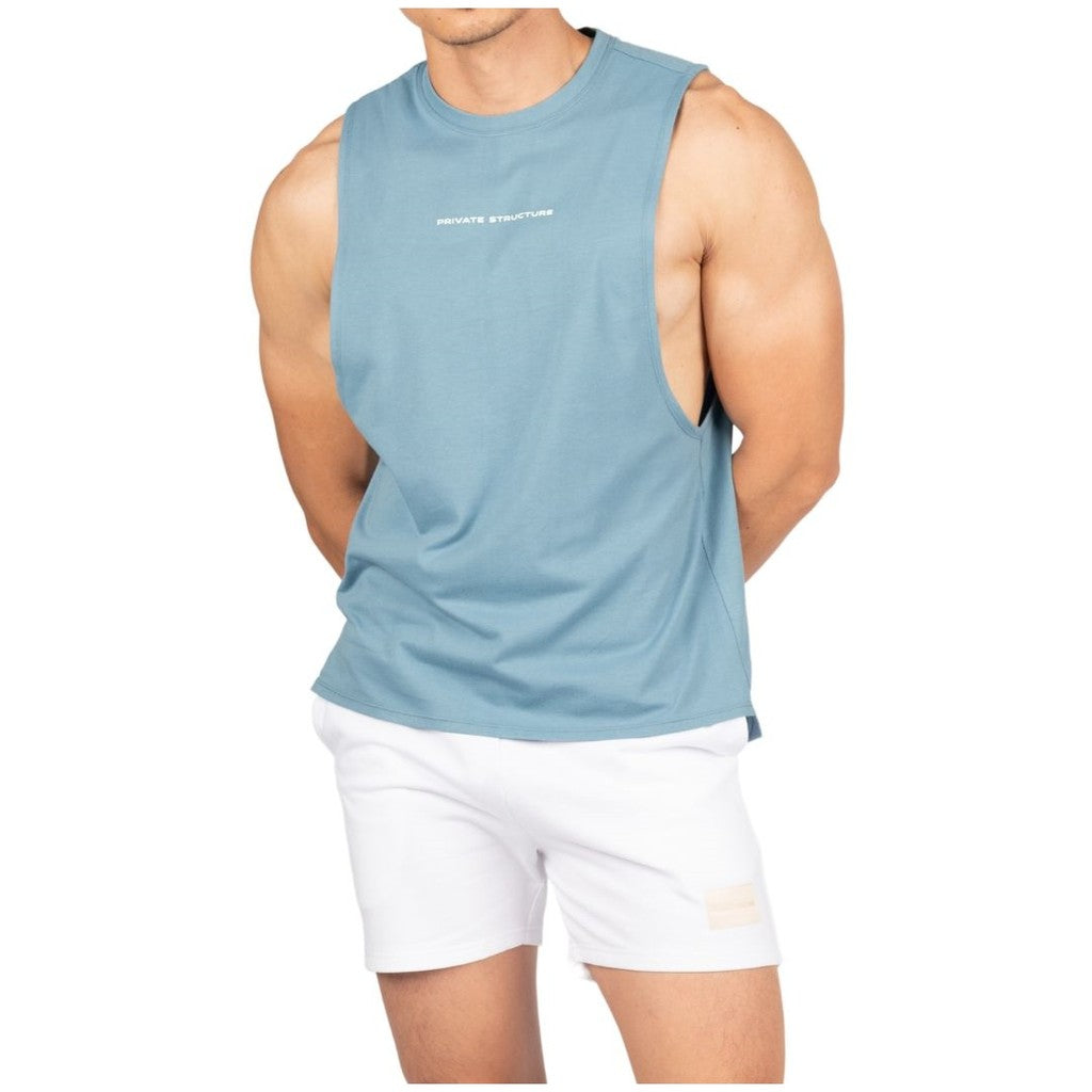 Private Structure เสื้อกล้ามออกกำลังกาย Crew Neck Easy Fit Muscle Tee – Frosty Blue [4720] / นายแบบอก 41" Size M