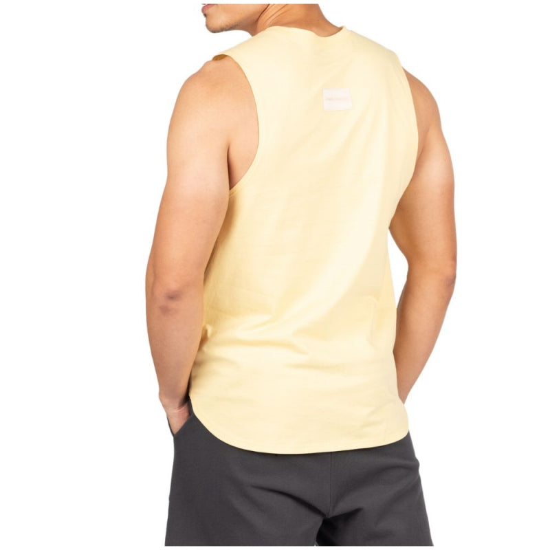 Private Structure เสื้อแขนกุด Crew Neck Easy Fit Muscle Tee – Popcorn Yellow [4717] / นายแบบอก 41" Size M
