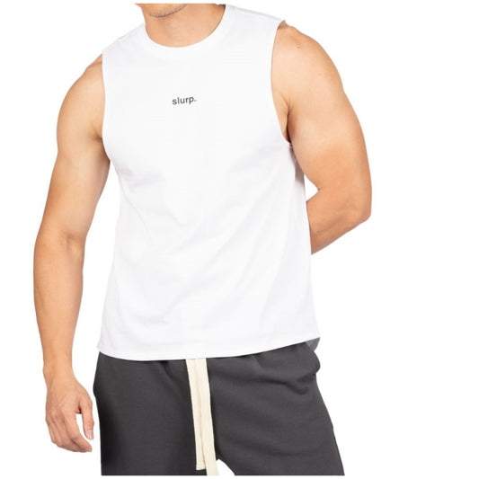 Private Structure เสื้อแขนกุด Crew Neck Easy Fit Muscle Tee – White [4717] / นายแบบอก 41" Size M