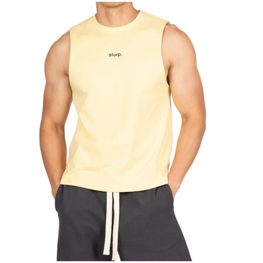 Private Structure เสื้อแขนกุด Crew Neck Easy Fit Muscle Tee – Popcorn Yellow [4717] / นายแบบอก 41" Size M