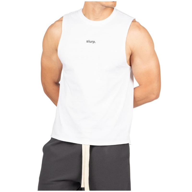 Private Structure เสื้อแขนกุด Crew Neck Easy Fit Muscle Tee – White [4717] / นายแบบอก 41" Size M