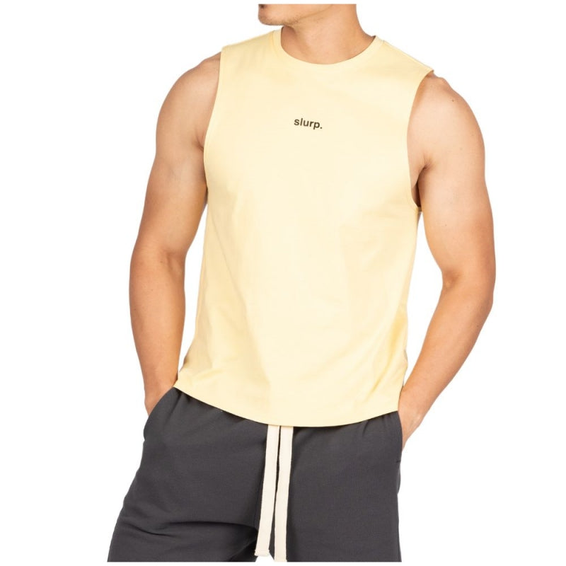Private Structure เสื้อแขนกุด Crew Neck Easy Fit Muscle Tee – Popcorn Yellow [4717] / นายแบบอก 41" Size M