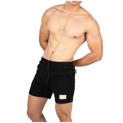 Private Structure กางเกงขาสั้นออกกำลังกาย Sweat Shorts – Black [4704] / นายแบบเอว 30" Size M