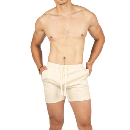 Private Structure กางเกงขาสั้นออกกำลังกาย Sweat Shorts – Mellow Yellow [4721B] / นายแบบเอว 30" Size M