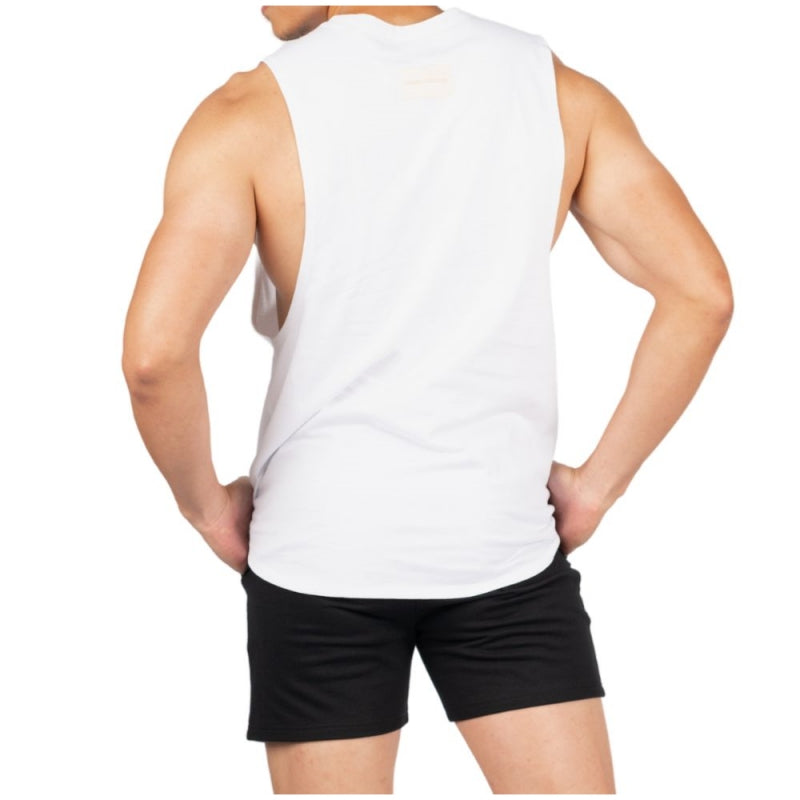 Private Structure เสื้อแขนกุด Crew Neck Easy Fit Muscle Tee – White [4719] / นายแบบอก 41" Size M