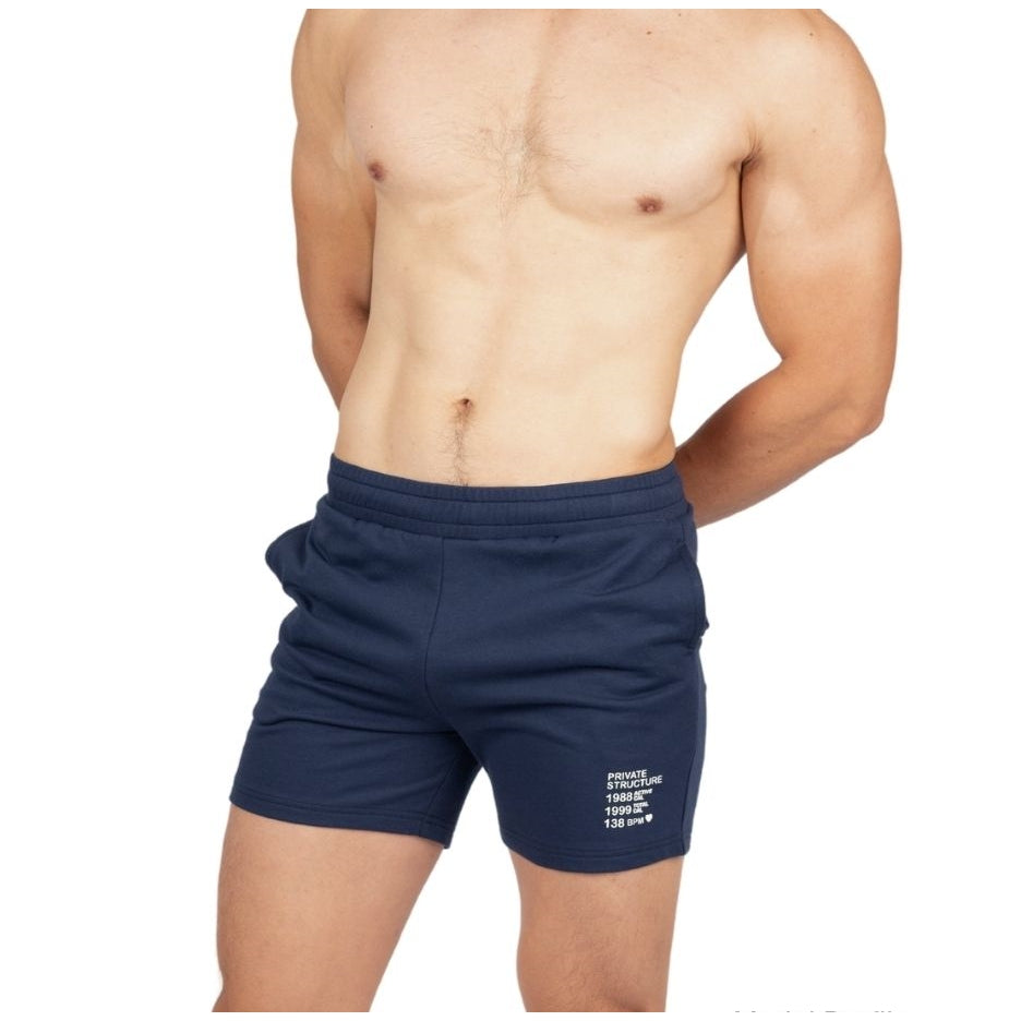 Private Structure กางเกงขาสั้นออกกำลังกายSweat Shorts – Navy Blue [4697] / นายแบบเอว 30" Size M