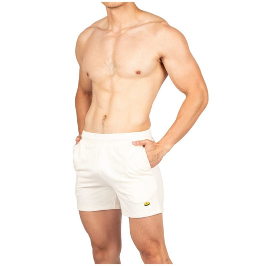 Private Structure กางเกงขาสั้นออกกำลังกาย Sweat Shorts – Ivory White [4698] / นายแบบเอว 30" Size M