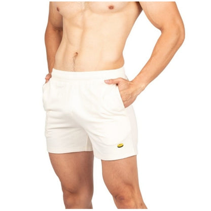 Private Structure กางเกงขาสั้นออกกำลังกาย Sweat Shorts – Ivory White [4698] / นายแบบเอว 30" Size M