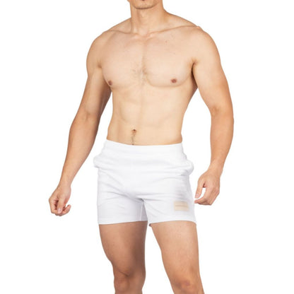 Private Structure กางเกงขาสั้นออกกำลังกาย Sweat Shorts – Cotton White [4721B] / นายแบบเอว 30" Size M