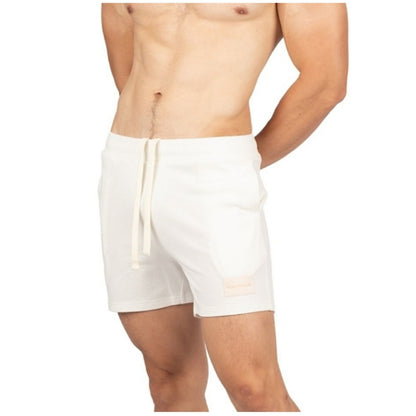 Private Structure กางเกงขาสั้นออกกำลังกาย Sweat Shorts – White [4704] / นายแบบเอว 30" Size M