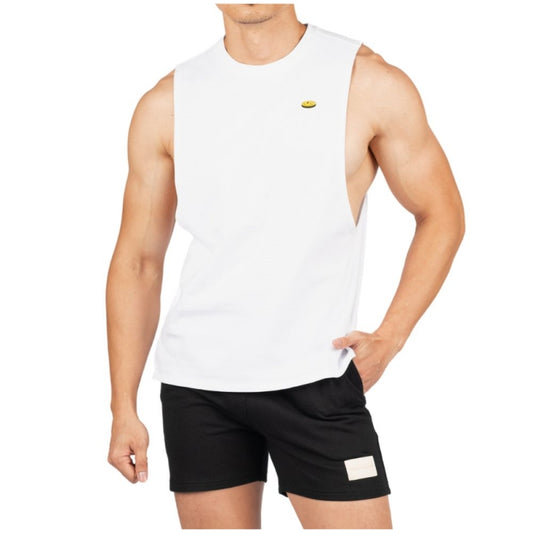 Private Structure เสื้อแขนกุด Crew Neck Easy Fit Muscle Tee – White [4719] / นายแบบอก 41" Size M
