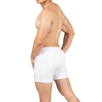 Private Structure กางเกงขาสั้นออกกำลังกาย Sweat Shorts – Cotton White [4721B] / นายแบบเอว 30" Size M