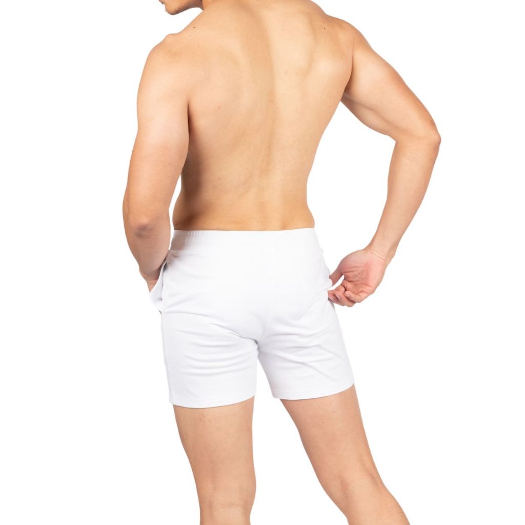 Private Structure กางเกงขาสั้นออกกำลังกาย Sweat Shorts – Cotton White [4721B] / นายแบบเอว 30" Size M