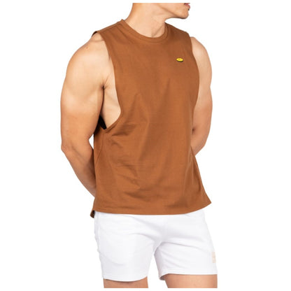 Private Structure เสื้อแขนกุด Crew Neck Easy Fit Muscle Tee – Brown [4719] / นายแบบอก 41" Size M