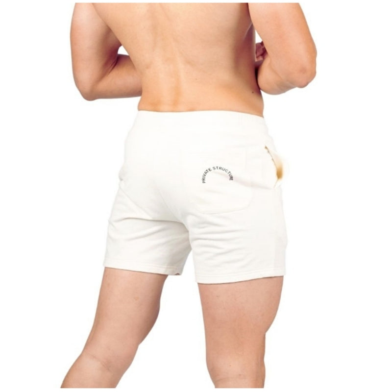Private Structure กางเกงขาสั้นออกกำลังกาย Sweat Shorts – Ivory White [4698] / นายแบบเอว 30" Size M
