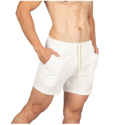Private Structure กางเกงขาสั้นออกกำลังกาย Sweat Shorts – White [4704] / นายแบบเอว 30" Size M