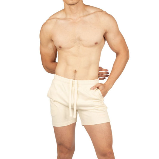 Private Structure กางเกงขาสั้นออกกำลังกาย Sweat Shorts – Mellow Yellow [4721B] / นายแบบเอว 30" Size M