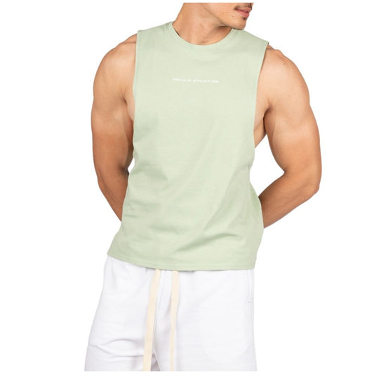 Private Structure เสื้อกล้ามออกกำลังกาย Crew Neck Easy Fit Muscle Tee – Salt Green [4720] / นายแบบอก 41" Size M