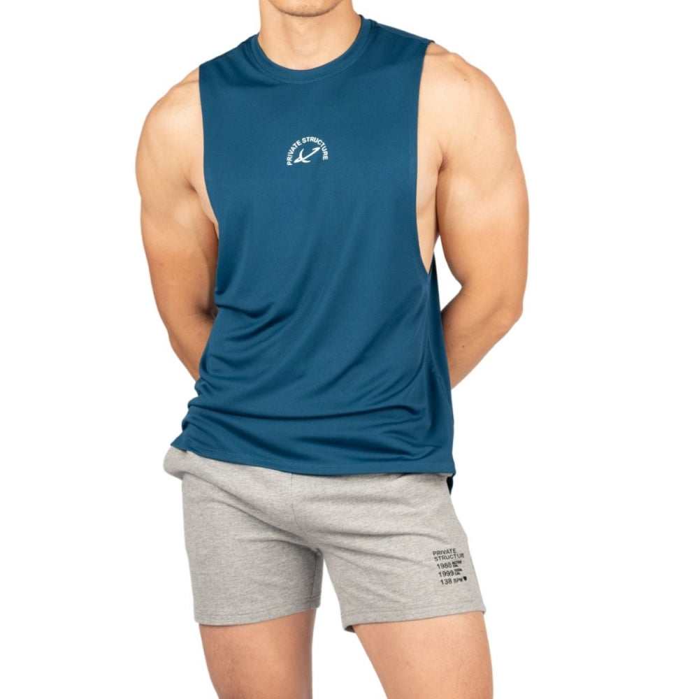 Private Structure เสื้อแขนกุด Fit Muscle Tee – Dark Blue [4710] / นายแบบอก 41" Size M