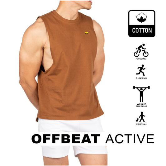 Private Structure เสื้อแขนกุด Crew Neck Easy Fit Muscle Tee – Brown [4719] / นายแบบอก 41" Size M
