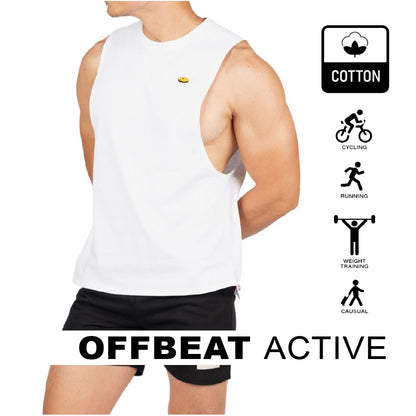 Private Structure เสื้อแขนกุด Crew Neck Easy Fit Muscle Tee – White [4719] / นายแบบอก 41" Size M