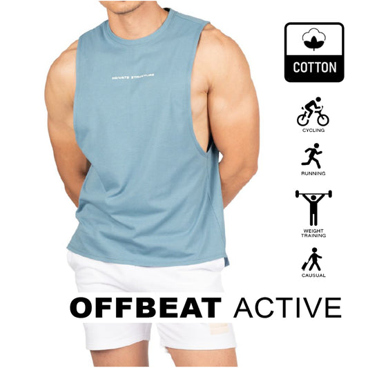Private Structure เสื้อกล้ามออกกำลังกาย Crew Neck Easy Fit Muscle Tee – Frosty Blue [4720] / นายแบบอก 41" Size M