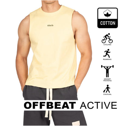 Private Structure เสื้อแขนกุด Crew Neck Easy Fit Muscle Tee – Popcorn Yellow [4717] / นายแบบอก 41" Size M