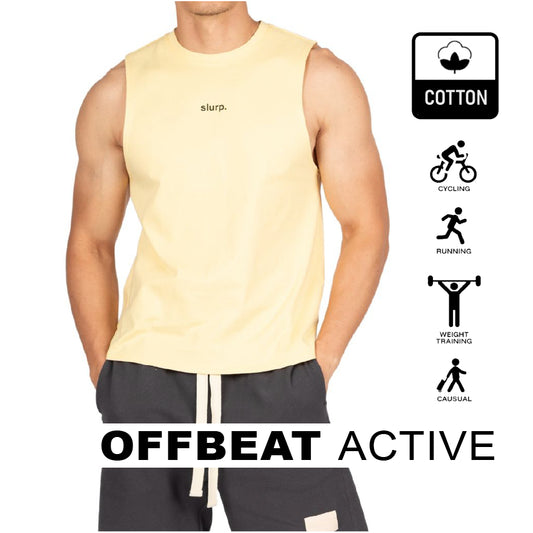 Private Structure เสื้อแขนกุด Crew Neck Easy Fit Muscle Tee – Popcorn Yellow [4717] / นายแบบอก 41" Size M