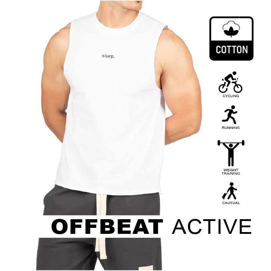 Private Structure เสื้อแขนกุด Crew Neck Easy Fit Muscle Tee – White [4717] / นายแบบอก 41" Size M