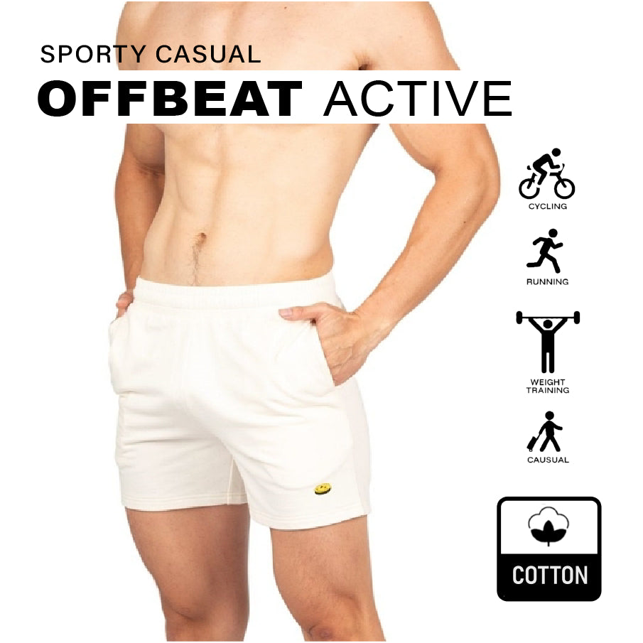Private Structure กางเกงขาสั้นออกกำลังกาย Sweat Shorts – Ivory White [4698] / นายแบบเอว 30" Size M