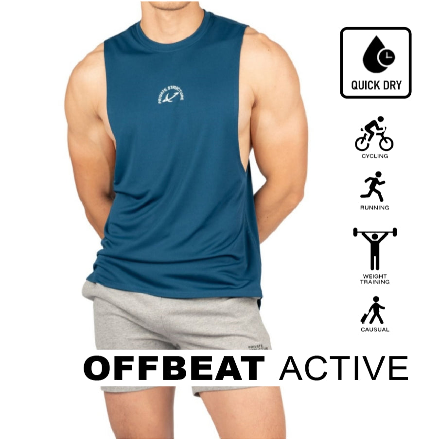 Private Structure เสื้อแขนกุด Fit Muscle Tee – Dark Blue [4710] / นายแบบอก 41" Size M