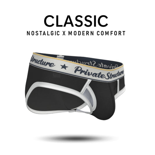 Private Structure กางเกงชั้นในชาย รุ่น Classic Mid Waist Brief - Cosmo Black [4529]
