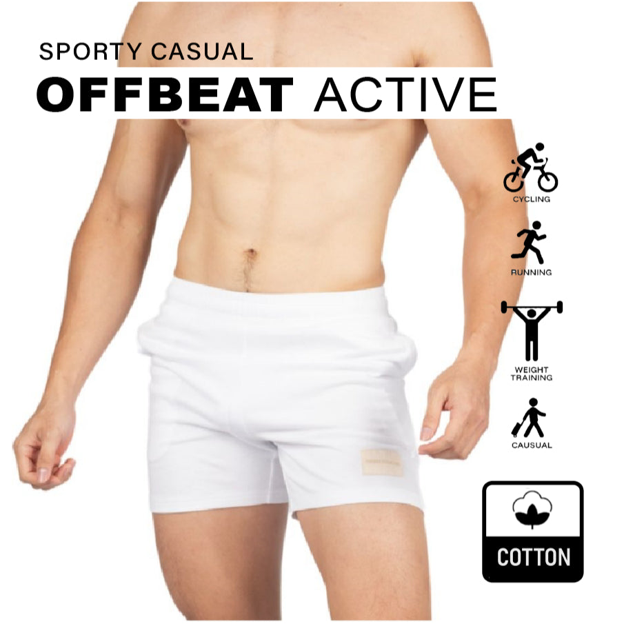 Private Structure กางเกงขาสั้นออกกำลังกาย Sweat Shorts – Cotton White [4721B] / นายแบบเอว 30" Size M