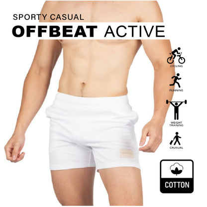Private Structure กางเกงขาสั้นออกกำลังกาย Sweat Shorts – Cotton White [4721B] / นายแบบเอว 30" Size M