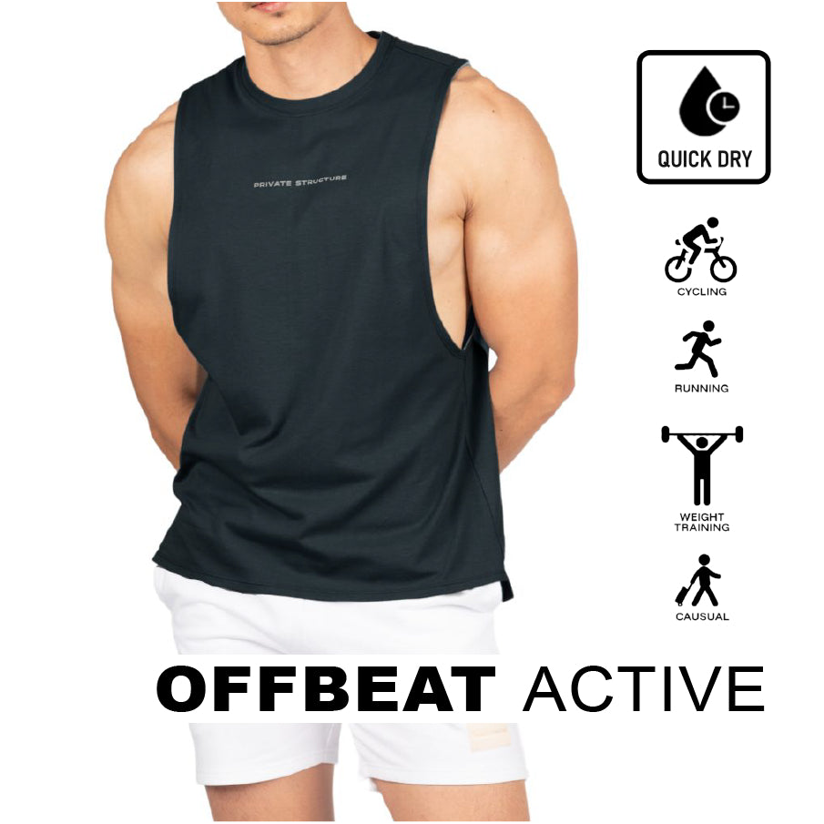Private Structure เสื้อกล้ามออกกำลังกาย Crew Neck Easy Fit Muscle Tee – Velvet Black [4720] / นายแบบอก 41" Size M
