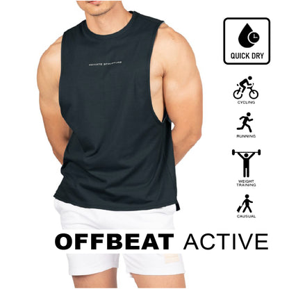 Private Structure เสื้อกล้ามออกกำลังกาย Crew Neck Easy Fit Muscle Tee – Velvet Black [4720] / นายแบบอก 41" Size M