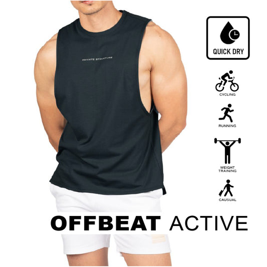 Private Structure เสื้อกล้ามออกกำลังกาย Crew Neck Easy Fit Muscle Tee – Velvet Black [4720] / นายแบบอก 41" Size M