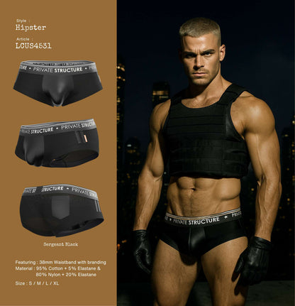 Private Structure กางเกงชั้นในชาย รุ่น Limited Militla Hipster - Sergeant Black [4531]