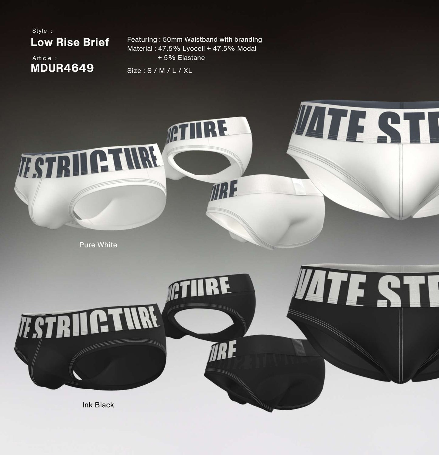 Private Structure กางเกงชั้นในชาย รุ่น Prestiq Low Rise Brief - Pure White [4649]