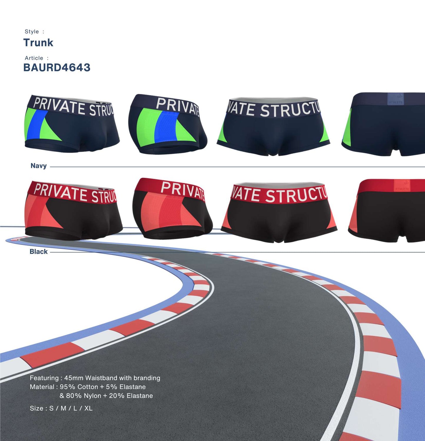 Private Structure กางเกงชั้นในชาย รุ่น Athlete Mid Waist Trunk - Black [4643]