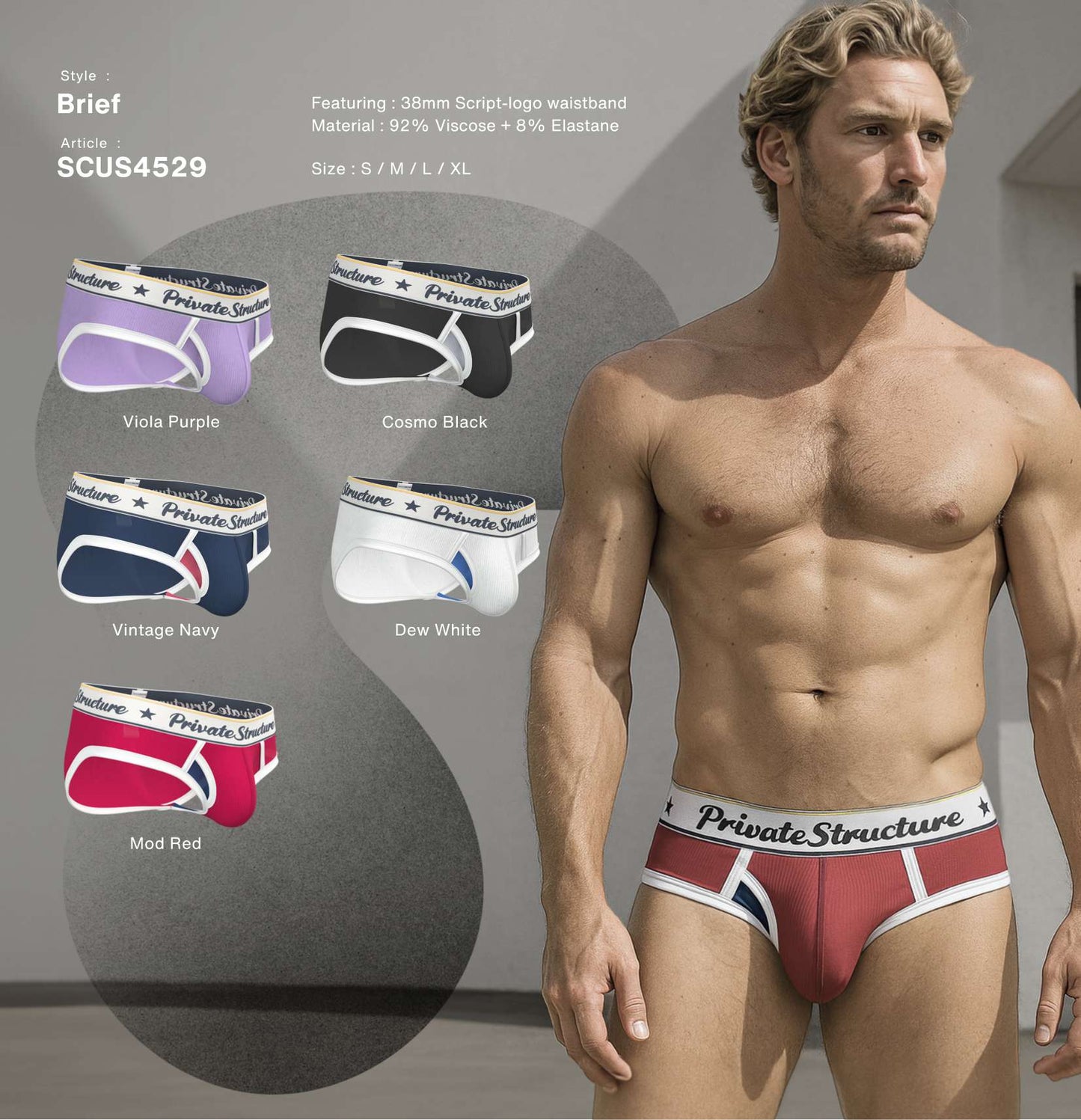 Private Structure กางเกงชั้นในชาย รุ่น Classic Mid Waist Brief - Dew White [4529]