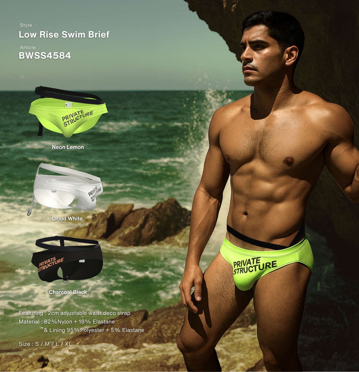 Private Structure กางเกงว่ายนำ้ รุ่น Swimwear Bikini - Charcoal Black [4584]