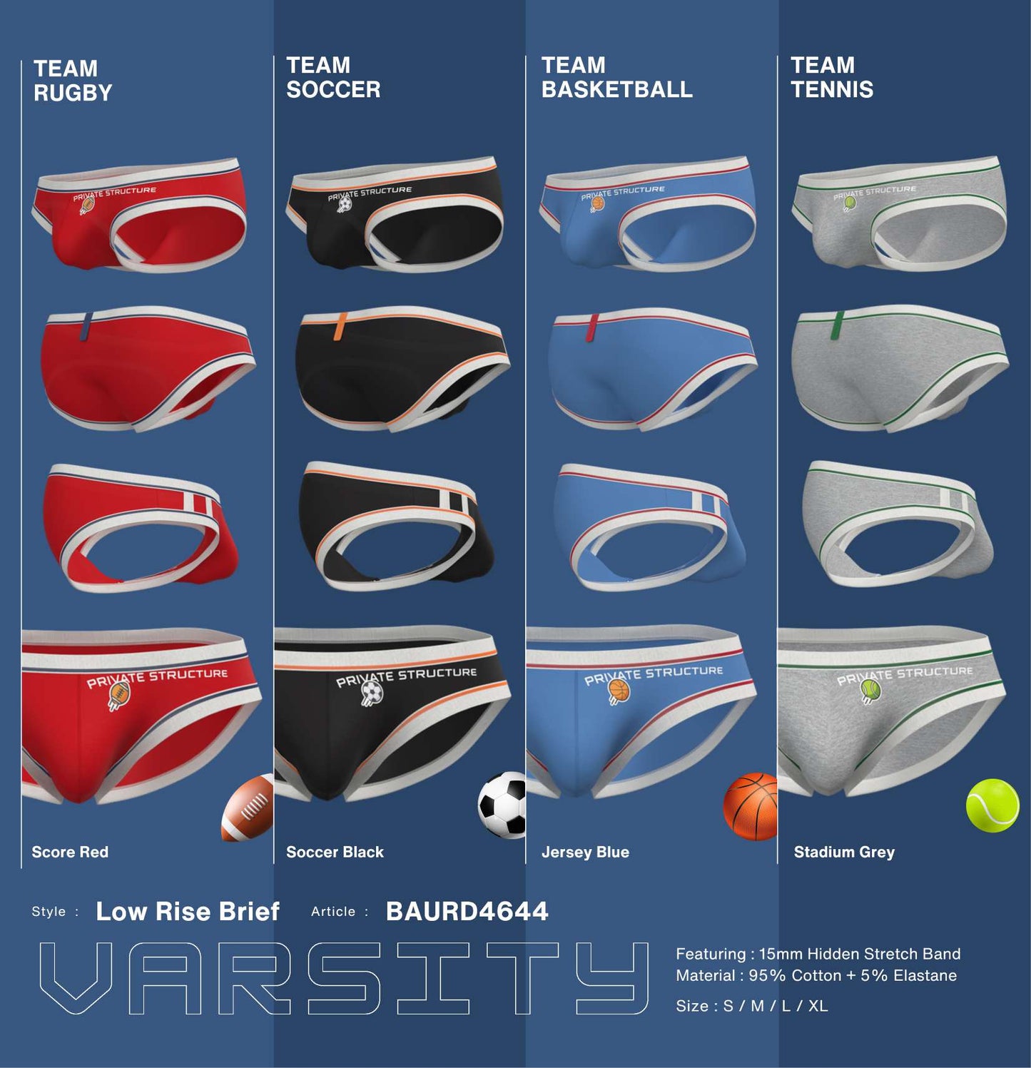 Private Structure กางเกงชั้นในชาย รุ่น Athlete Low Waist Mini Brief - Stadium Grey [4644]