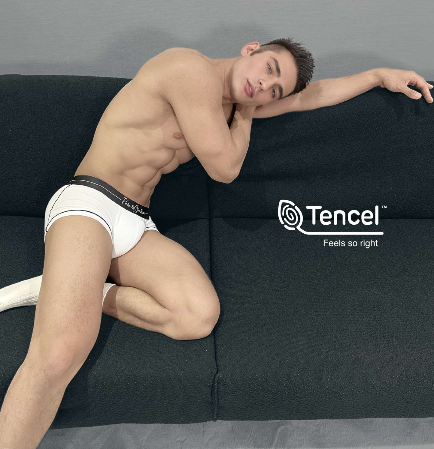 Private Structure กางเกงชั้นในชาย รุ่น Tencel Mid Waist Boxer Brief - Black Mix Cotton White [4381]