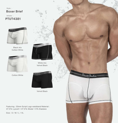 Private Structure กางเกงชั้นในชาย รุ่น Tencel Mid Waist Boxer Brief - Black Mix Cotton White [4381]