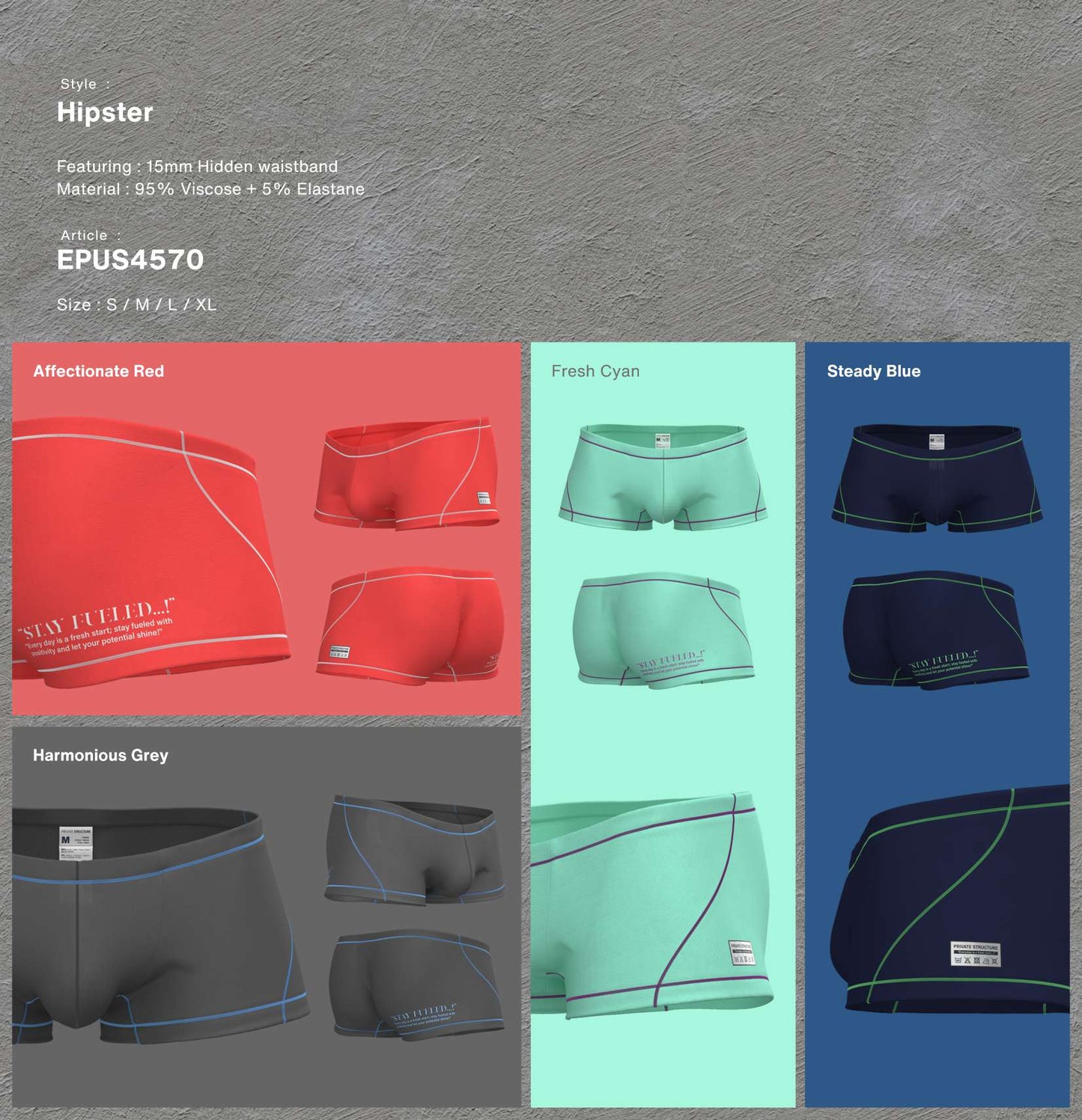 [SPECIAL OFFER] Private Structure กางเกงชั้นในชาย รุ่น PRD Elysian Hipster - Harmonious Grey [4570]